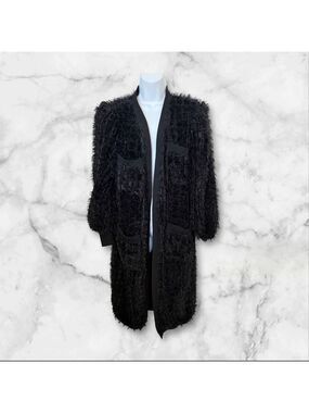 Sophie So & Colour House Black Textured Longline Coat with Pockets